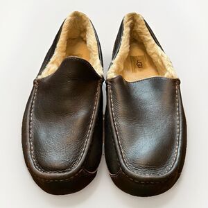 UGG Ascot Slippers Dark Spice Brown Leather House Shoes 5379 Men's Size 11